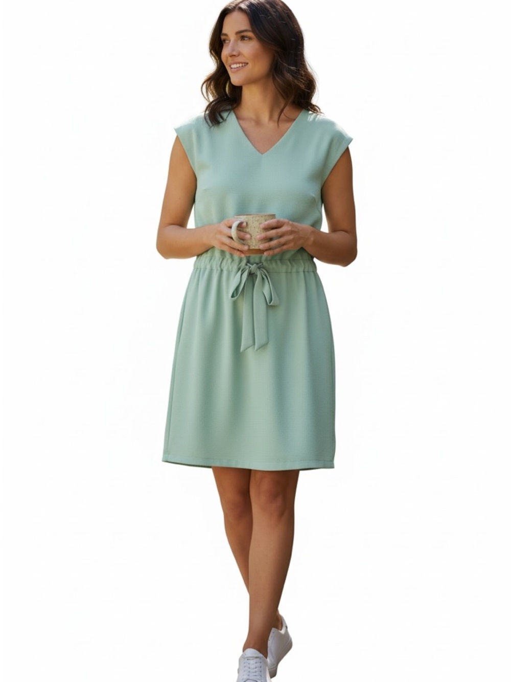 Just...Taylor Mint Cap-Sleeve Tie-Waist Midi Dress